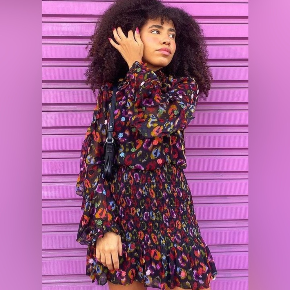 Black Ikat Chiffon Dress